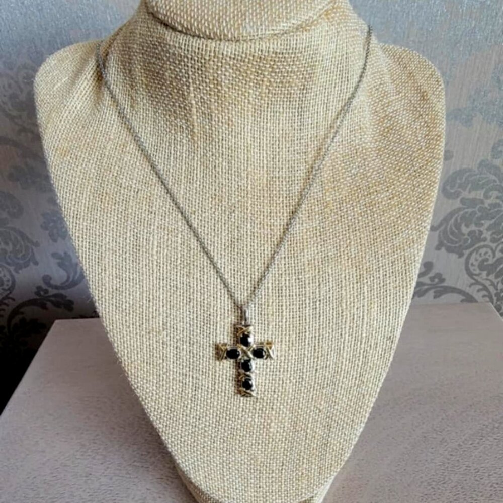 Thai Black Spinel Cross Necklace
